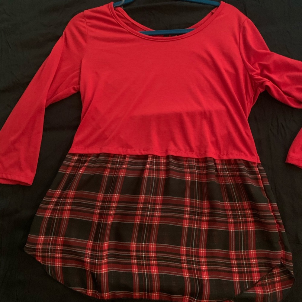 Red plaid tunic top